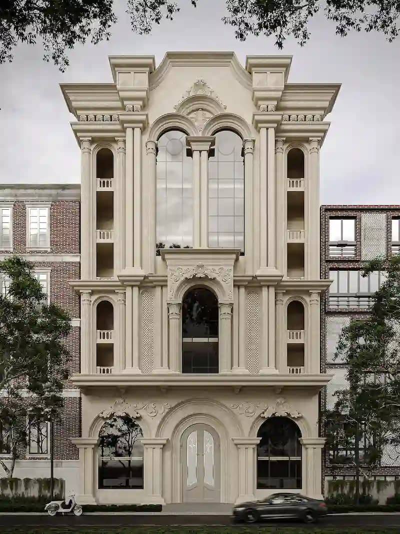 طراحی نمای کلاسیک مسکونی عمارت گنبد2